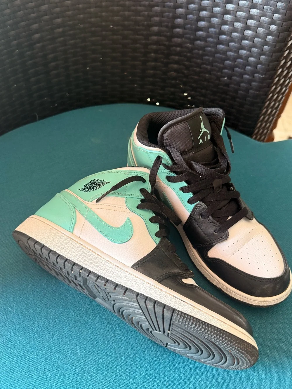 Teal and black air jordans